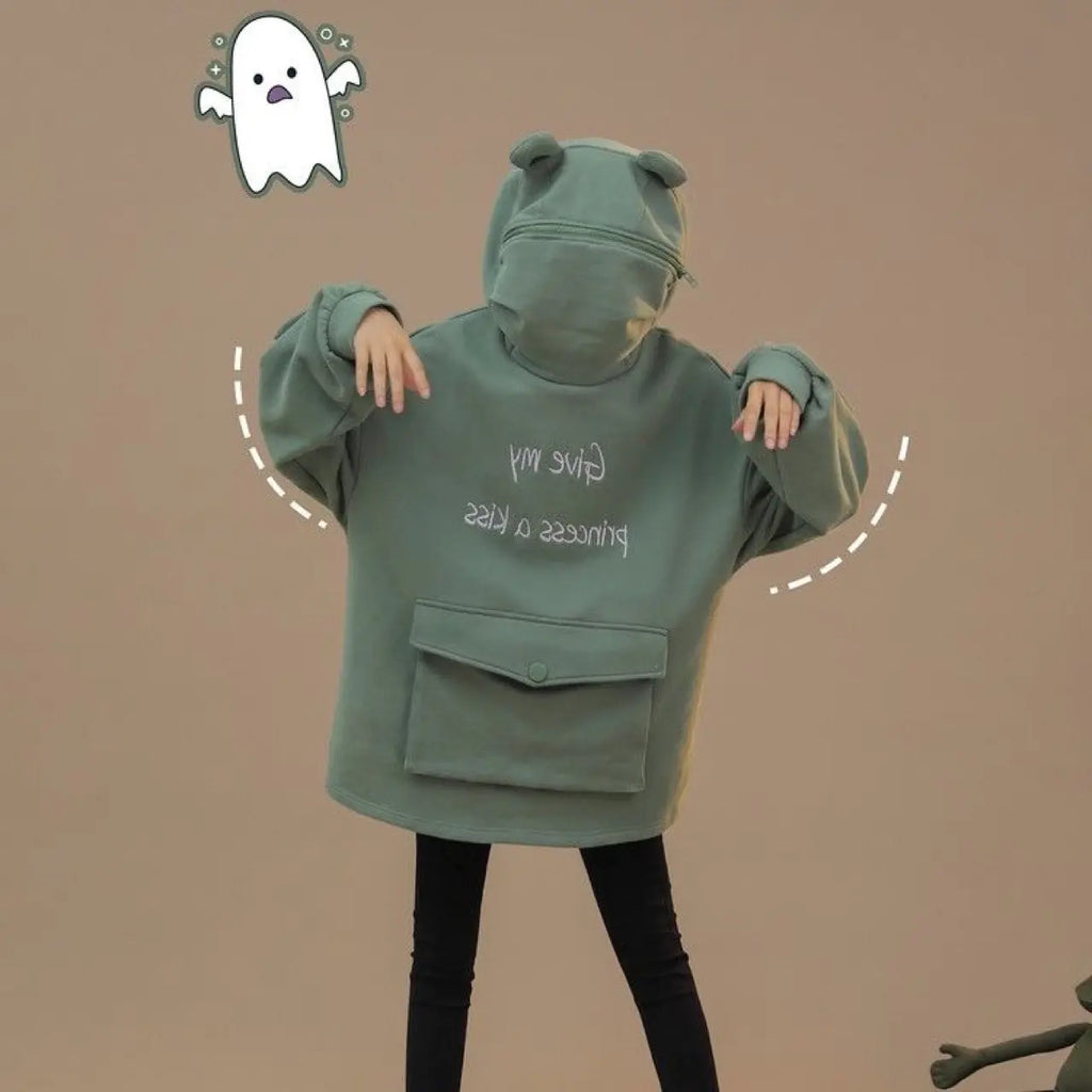 Avocado Green Fleece Sweatshirt with Frog Design