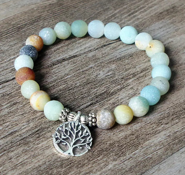 Stone Bead Yoga Lotus Bracelet with Chain Pendant