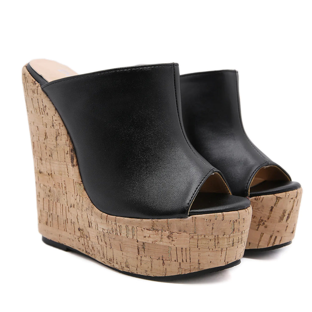 Simple Style Color-Block Wedge Heels (Sizes 35-42)