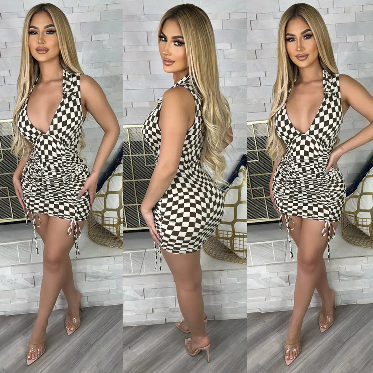 Tight Pleating Plaid Dress for Women