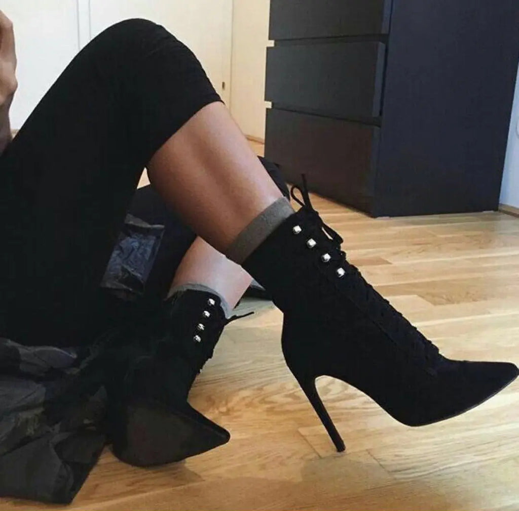 Women's High Heel Lace-Up Suede Ankle Boots