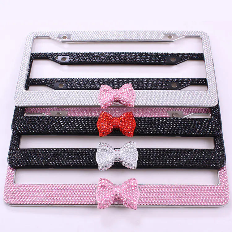 Rhinestone Bow Car License Plate Frame with Acrylic