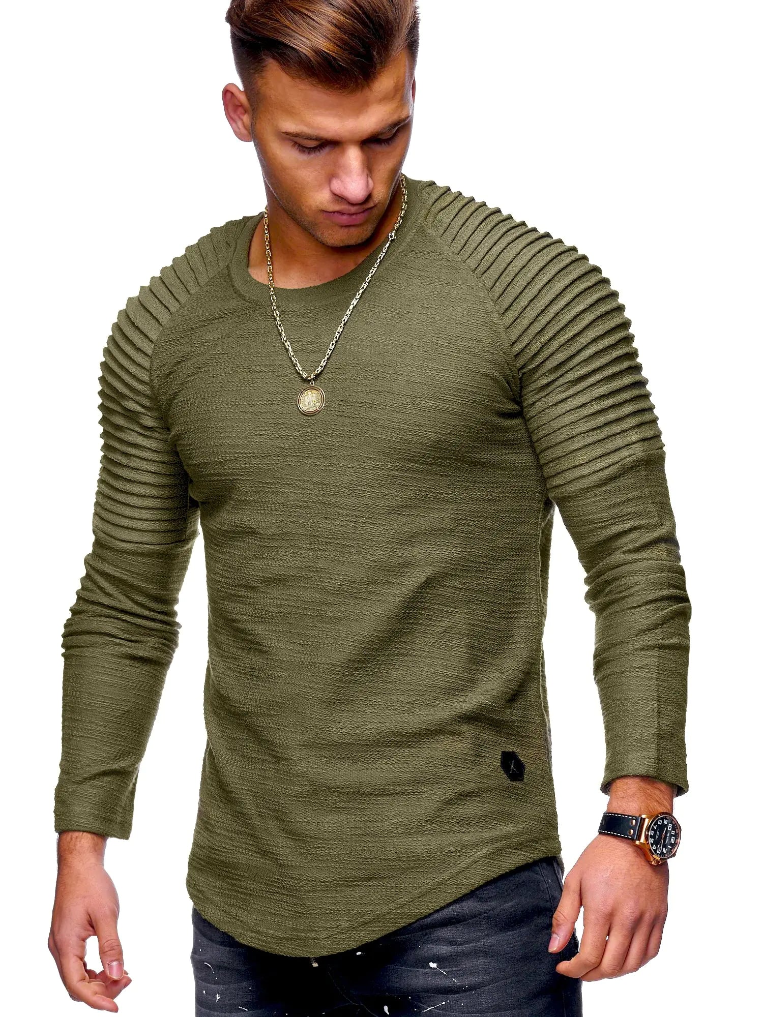 Men's Slim Fit Long Sleeve Striped T-Shirt (Plus Size)