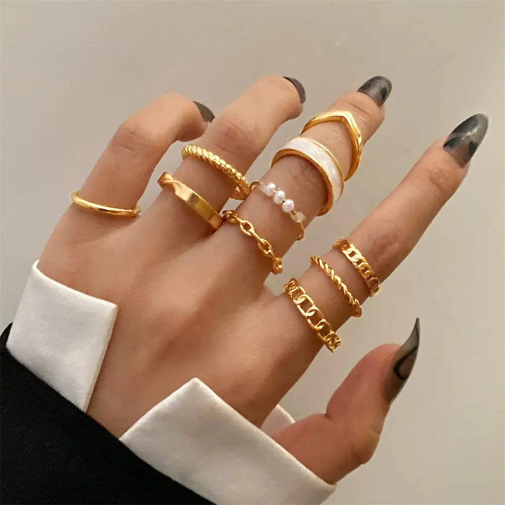 Geometric Oil Drip Ring Set for Women