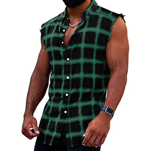 Men's Fashionable Plaid Sleeveless Cardigan Vest