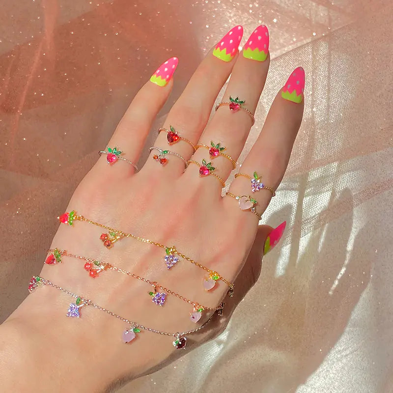 Tropical Fruit Cherry Peach Zircon Ring for Women