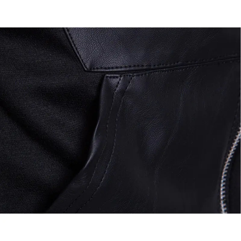Men's Spring Autumn Hooded Jacket with Faux Leather