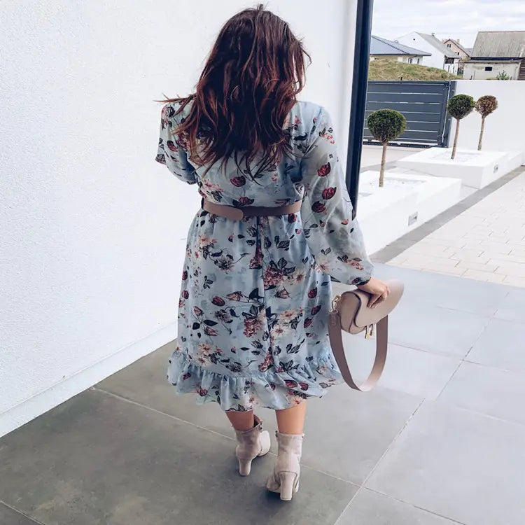 V-Neck Printed Long Dress for Women