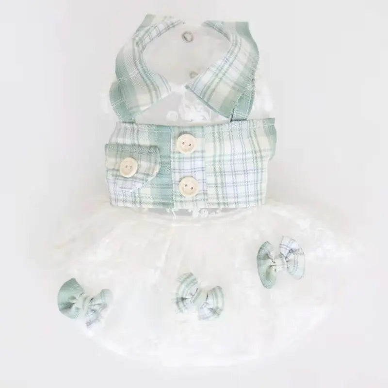 Mint Green Small Plaid Dog Dress - Two-Piece Style