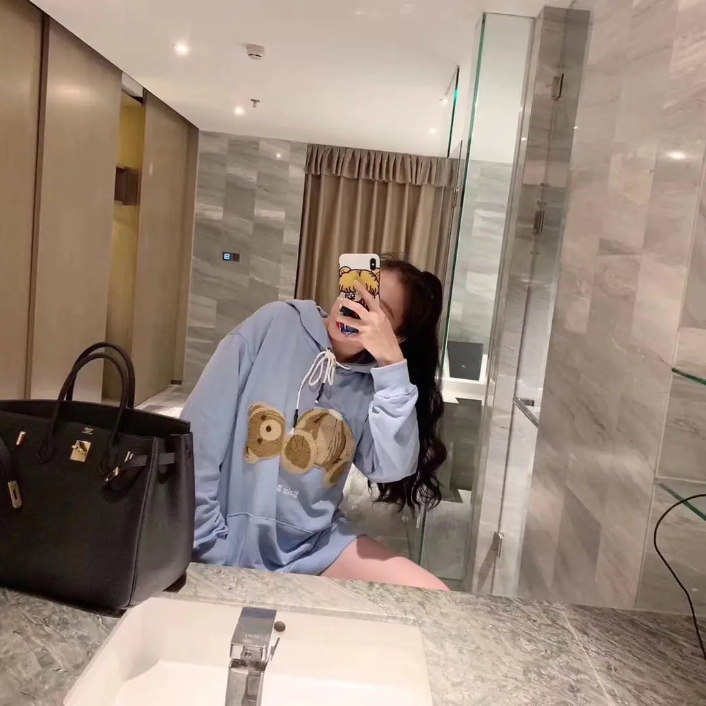 Loose Hoodie with Teddy Bear Design