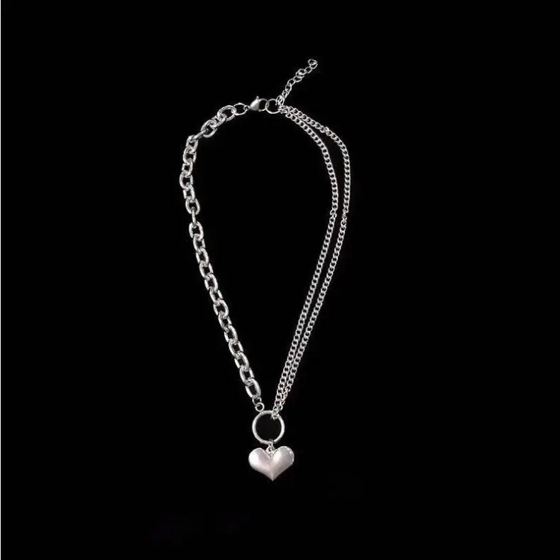 Vintage Punk Heart Pendant Necklace with Chain