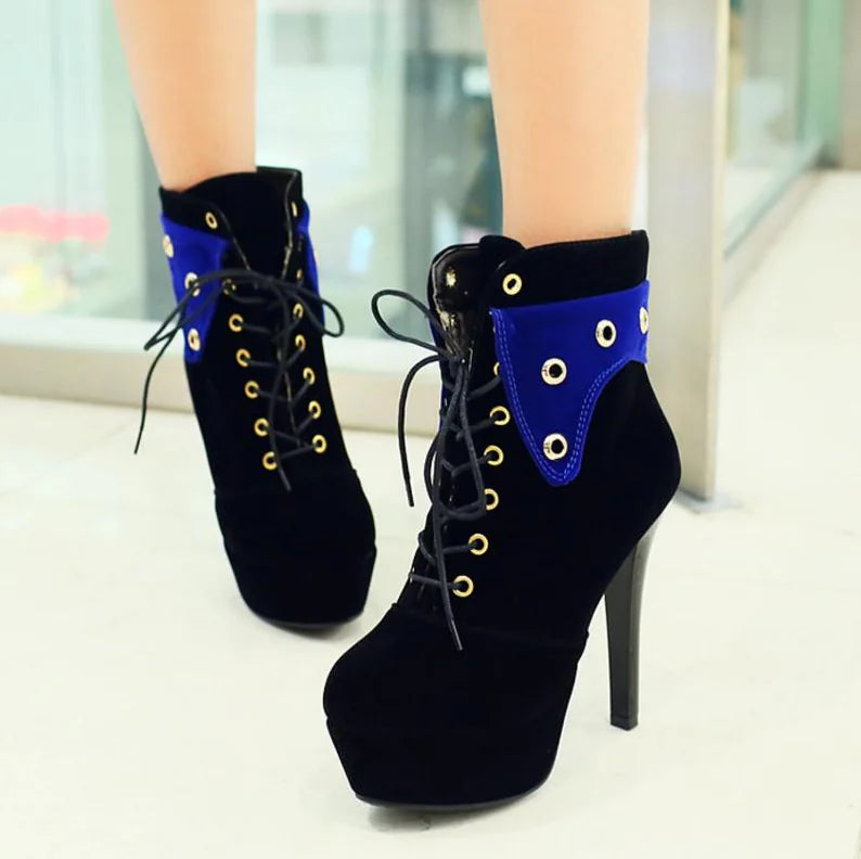 Waterproof Round Toe High Heel Lace-Up Women's Boots