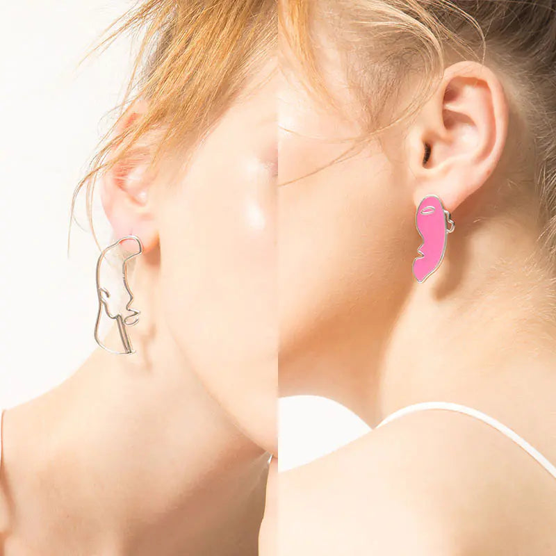 Abstract Enamel Half-Face Line Earrings for Women