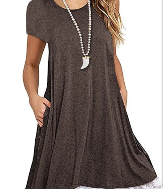 Plus Size Lace Panel Round Neck Short Sleeve Dress