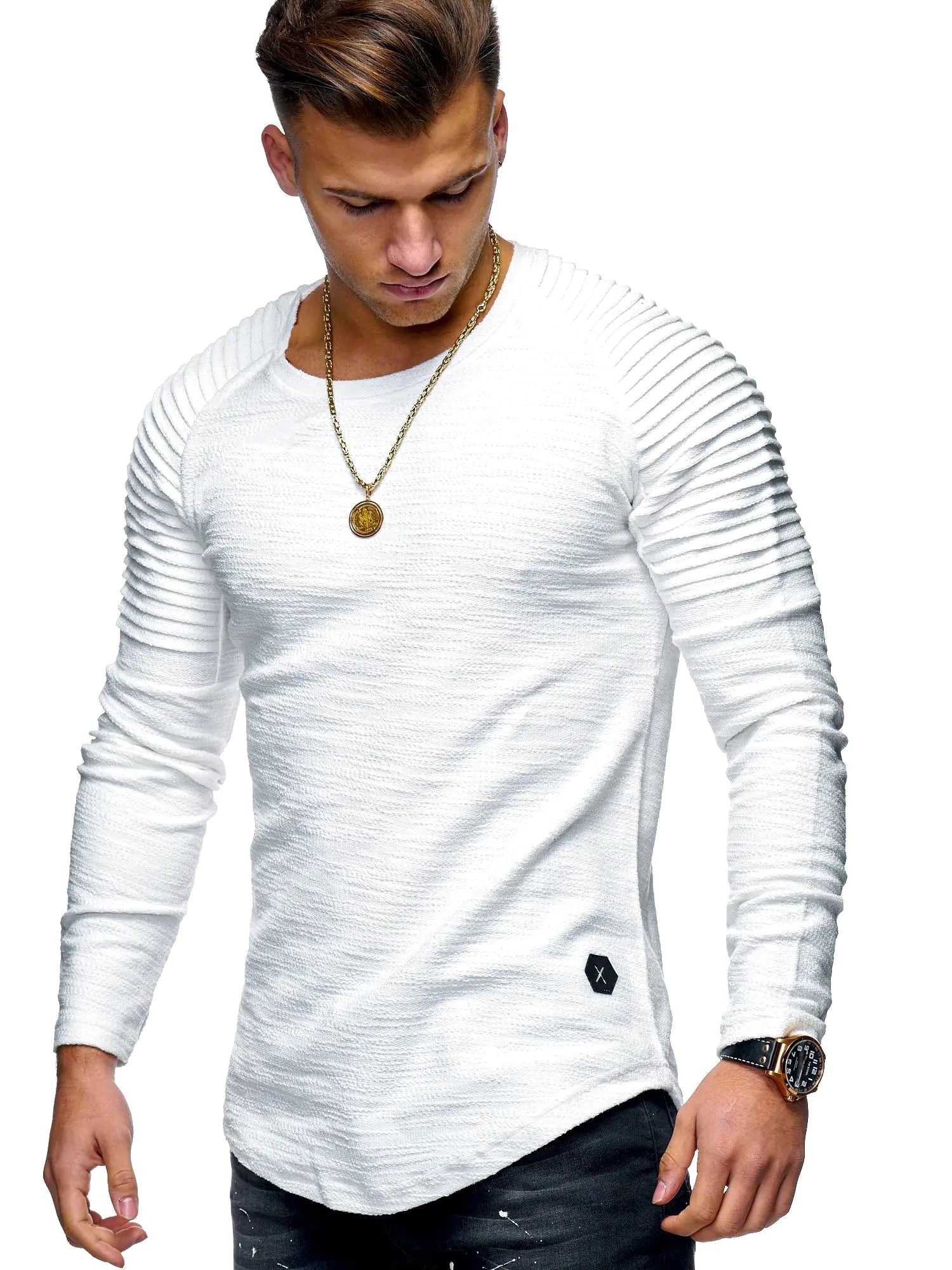 Men's Slim Fit Long Sleeve Striped T-Shirt (Plus Size)