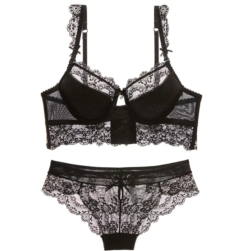 Lace Cotton Bra Set with Side Support (Style 9168B)