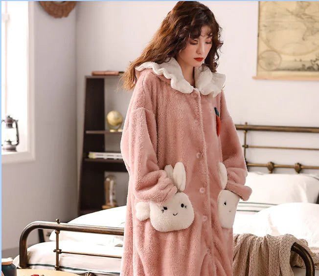 Winter Plush Thick Coral Fleece Nightgown