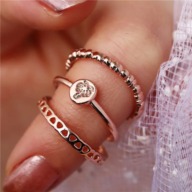 Creative Rose Gold Leaf Women's Engagement Ring Set
