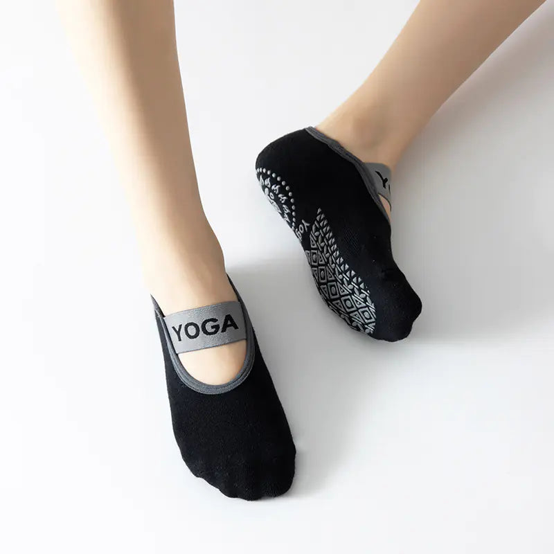 Trendy Cotton Yoga Socks with Grip and Wide Straps