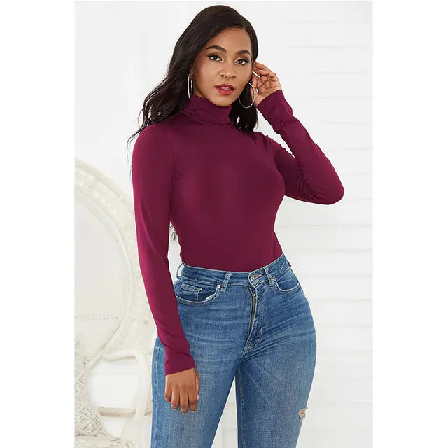 Women's Vintage High-Neck Long-Sleeve Bodysuit