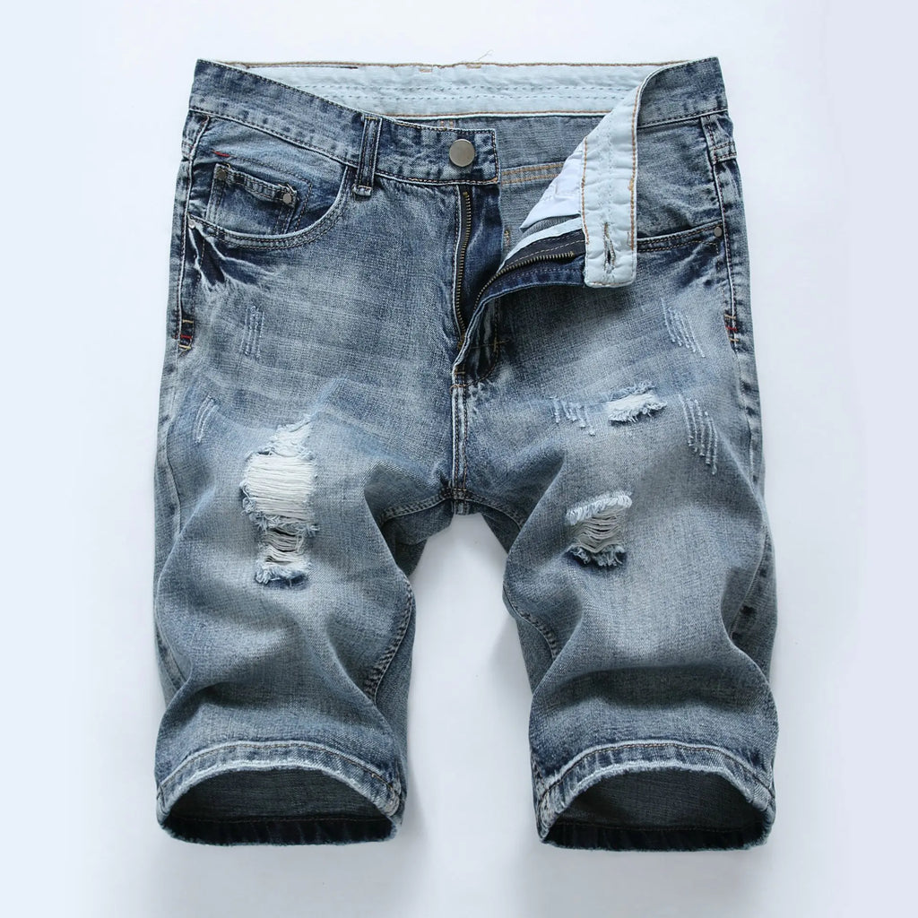 Light Color Cotton Ripped Slim Denim Shorts