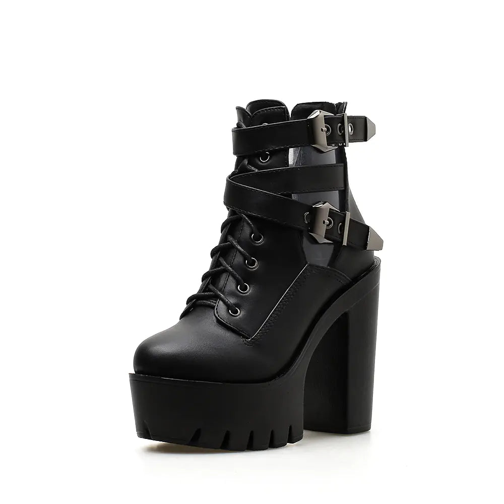 2020 New Women's Chunky Heeled Ankle Boots with Belt