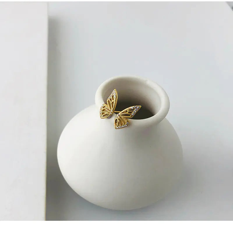 S925 Silver Butterfly Wing Earrings with Diamonds