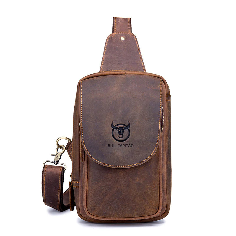 Men's Vintage Leather Chest Bag - Genuine Cowhide for iPad