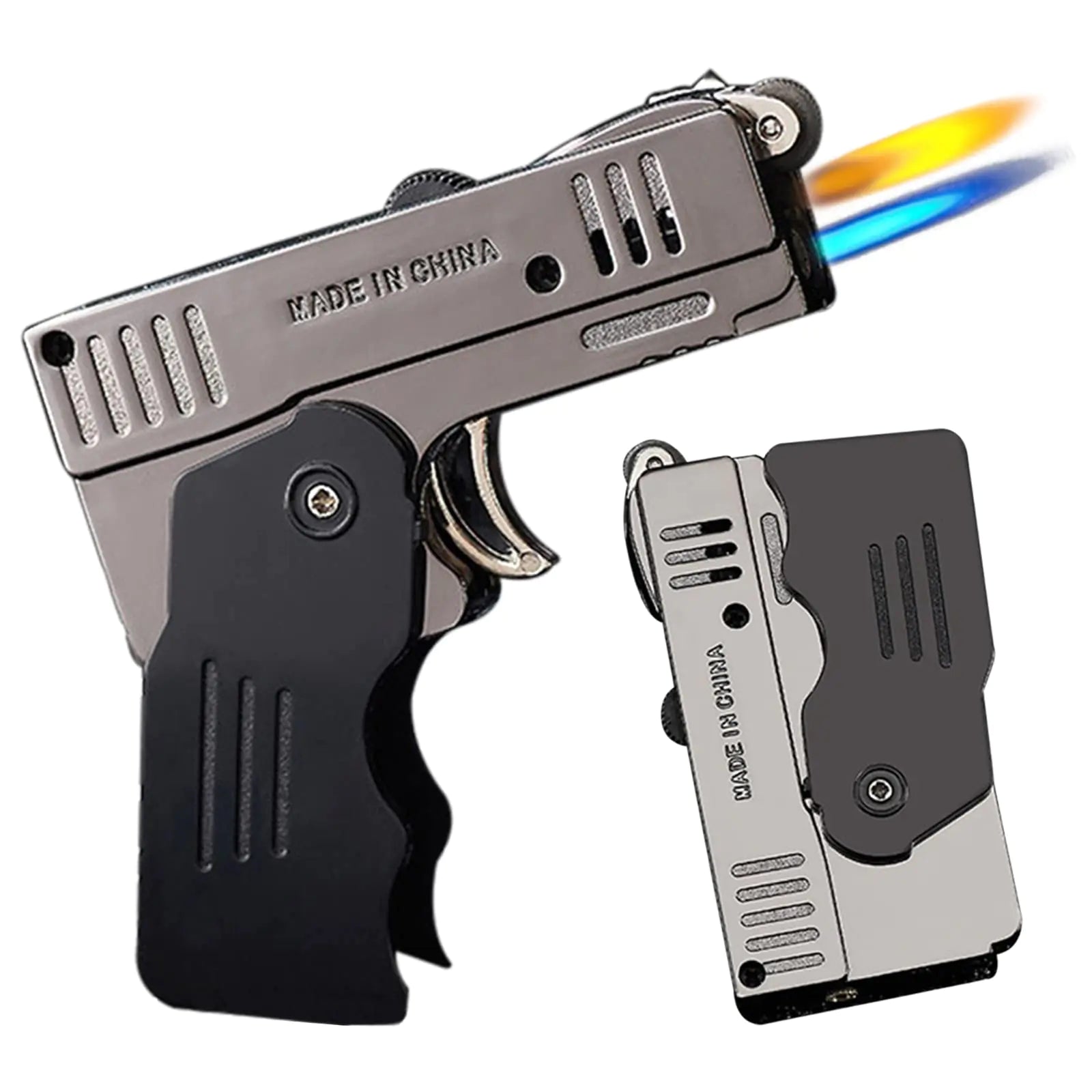 Torch Lighter Switchable Jet Flame Lighter Butane Refillable with Lockable Function Foldable Cool Design Lighters Windproof Adjustable Jet Flame and Soft Flame(Without Butane Gas)-Black