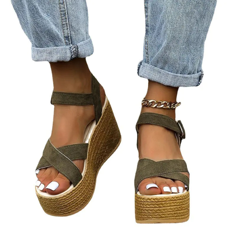 Casual Open Toe Cross Strap High Heels for Women