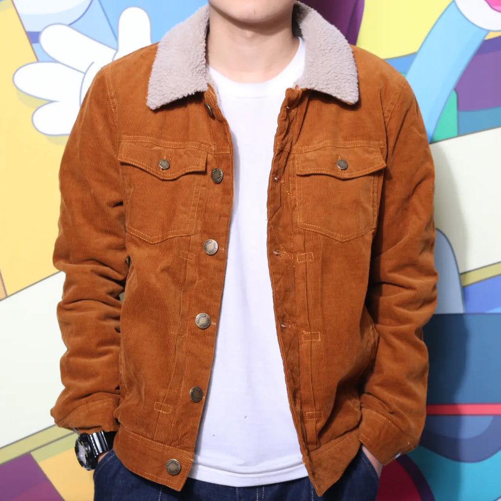 Trendy Corduroy Jacket with Sherpa Collar for Men