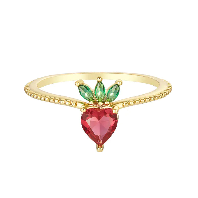 Tropical Fruit Cherry Peach Zircon Ring for Women