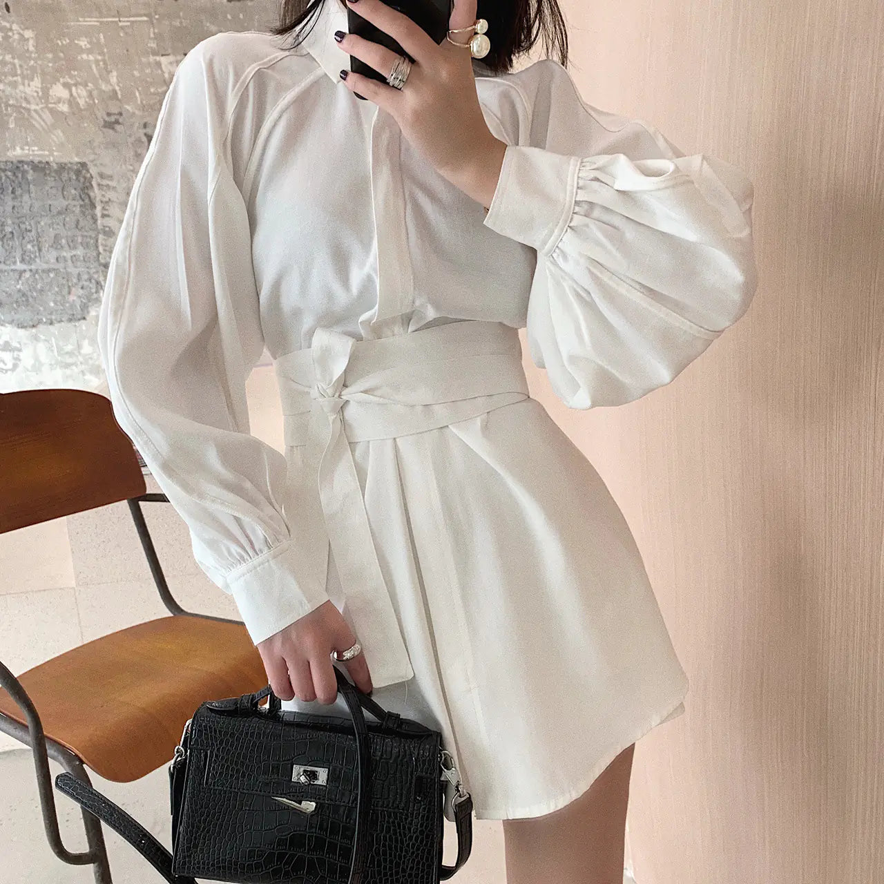 Women's Spring White Shirt and Wide-Leg Shorts Set