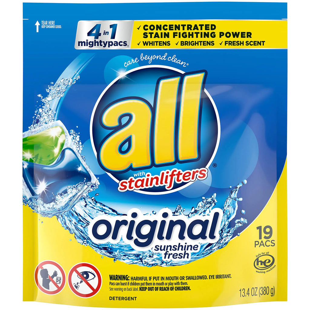 All Mighty Pacs Laundry Detergent 4 In 1 Stainlifter Pouch 19 Count