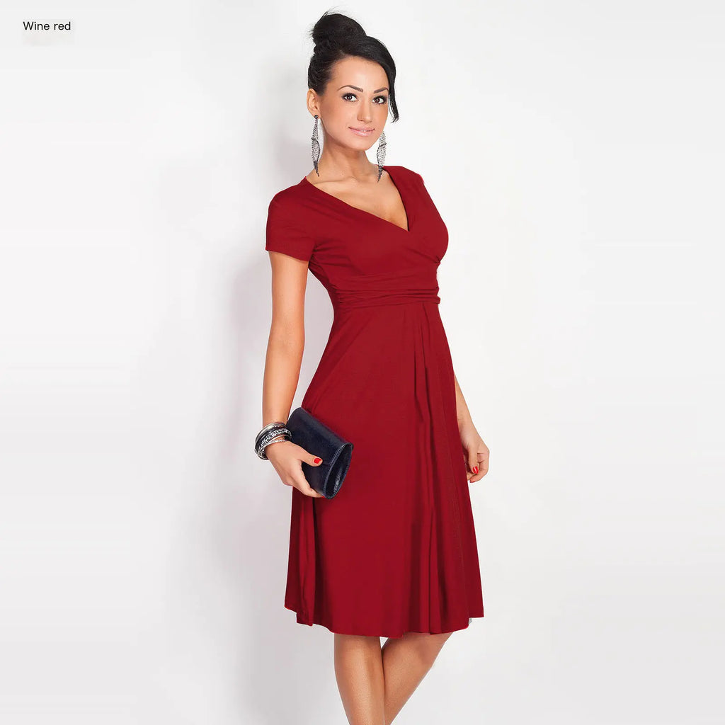 Deep V-Neck Color Block Professional Dress