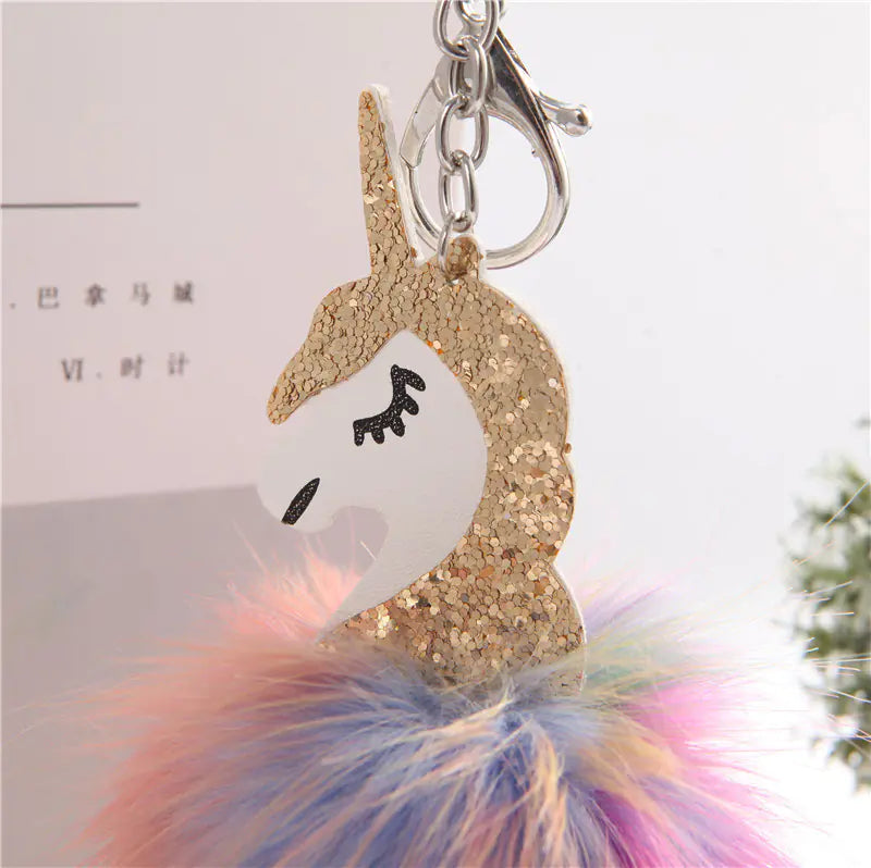 Colorful Pom-Pom Unicorn Keychain with Plush Detail