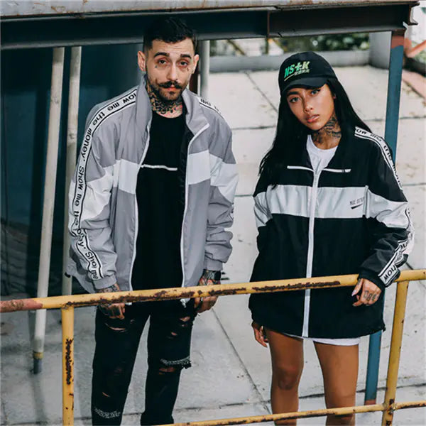 Color Block Letter Windbreaker Hip Hop Jacket for Couples