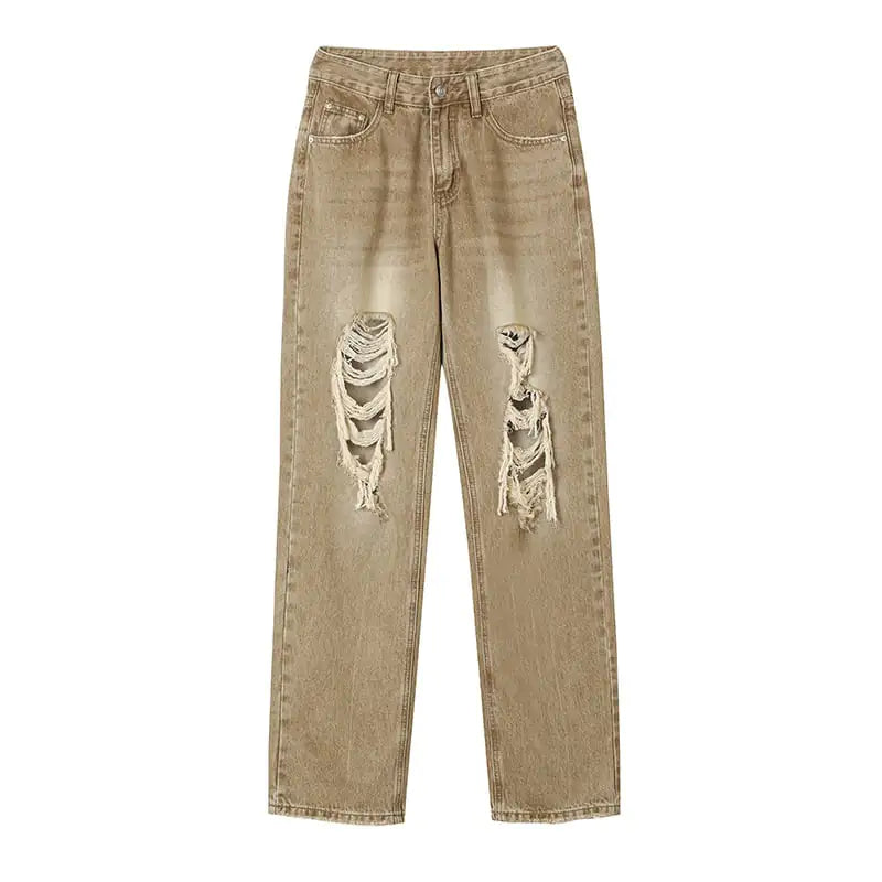 High Waist Retro Casual Straight Denim Trousers