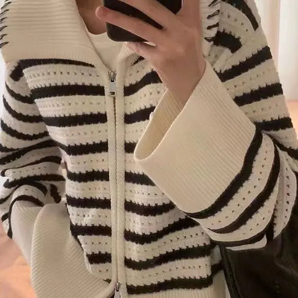 Women's Striped Knitted Cardigan Sweater