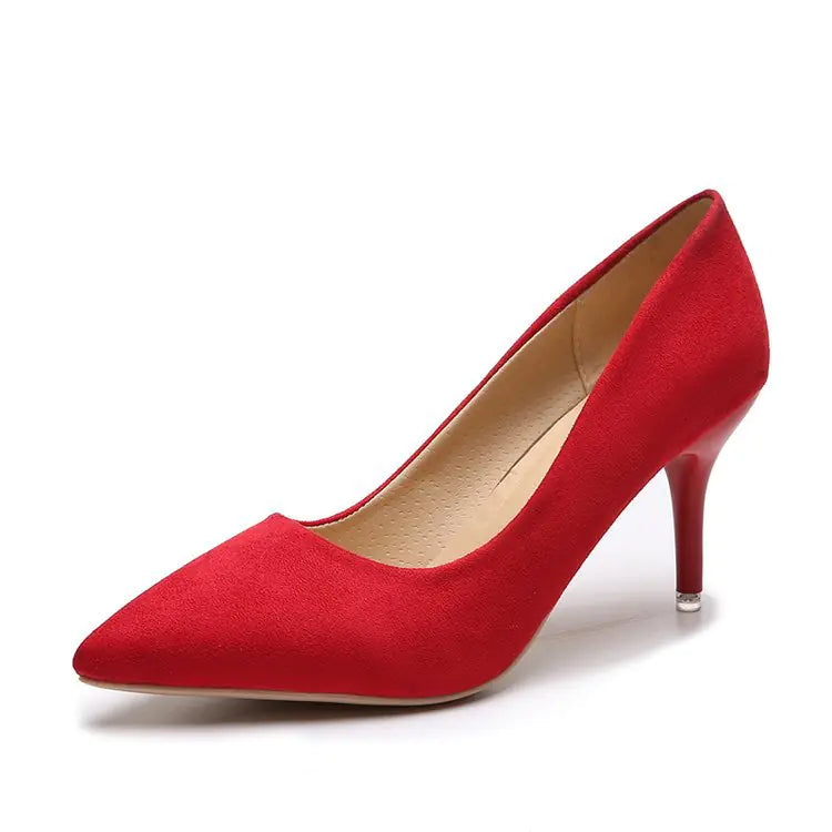 Women's Black Suede High Heel Pointed Shoes