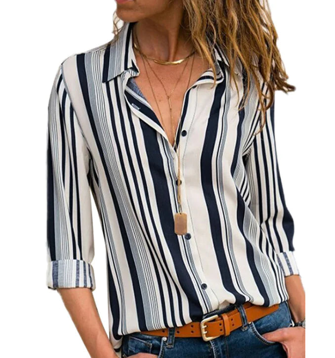 Women's Chiffon Long Sleeve Top with V-Neck Design