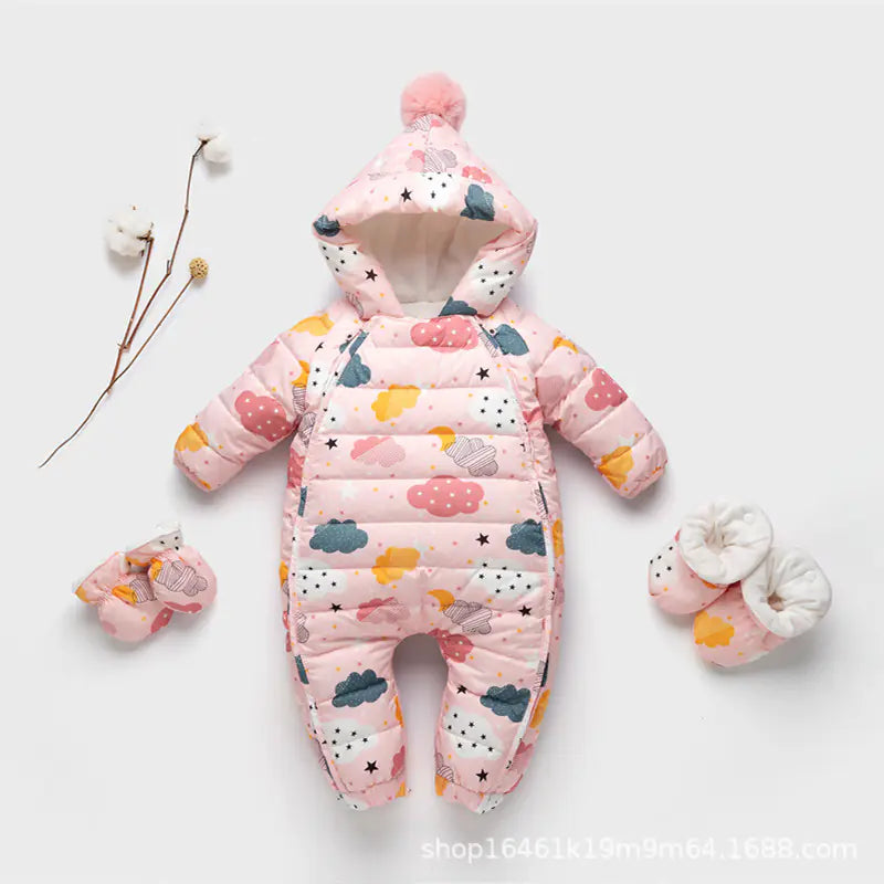 Newborn Winter Baby Down Jumpsuit with Foot Cover