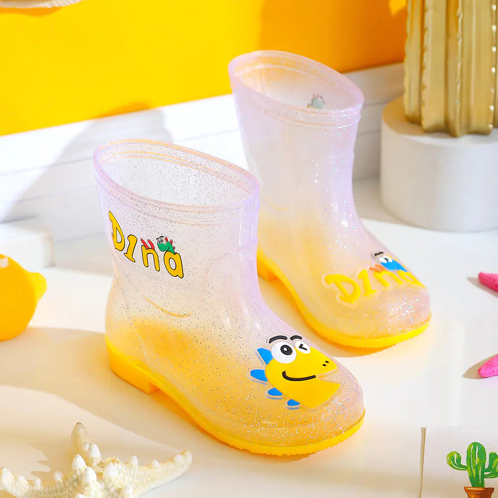Transparent Dinosaur Rain Boots for Kids with Fleece