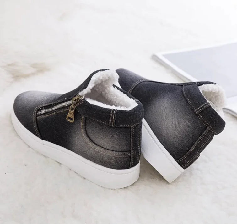 Winter Denim Snow Boots, Korean Cotton Flat Shoes