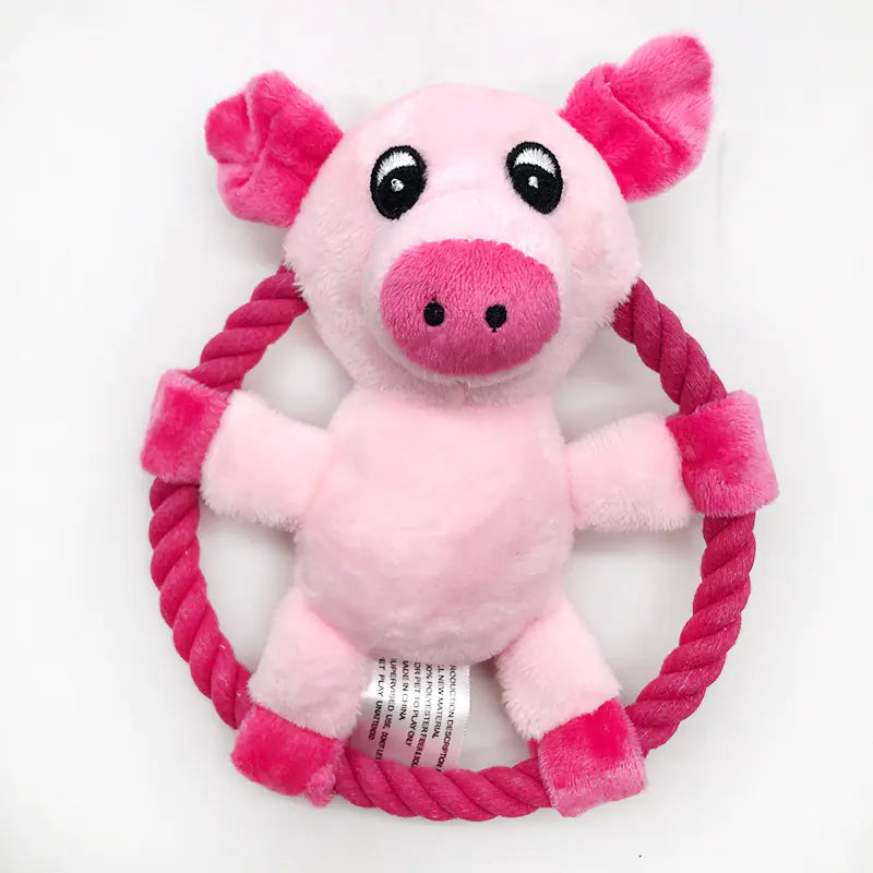 Cotton Rope Dog Toys - Cartoon Duck & Pig Design