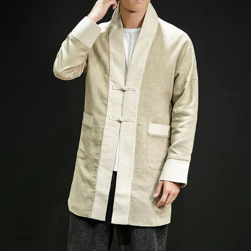 Men's Casual Chinese Style Linen Coat - Retro Long Hanfu
