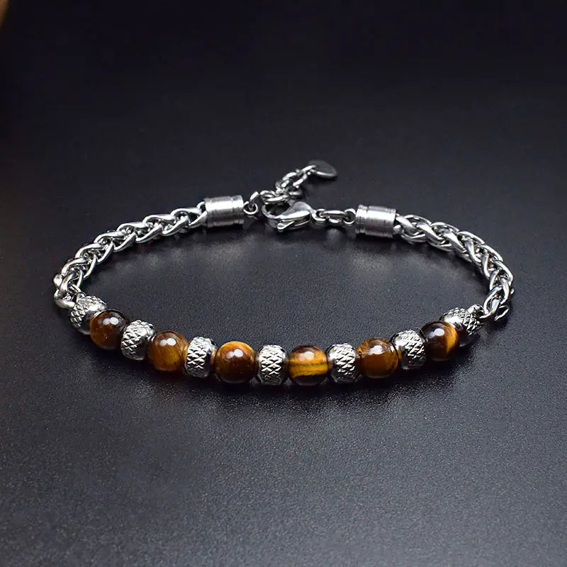 Adjustable 6mm Tiger Eye Stone Bracelet for Men