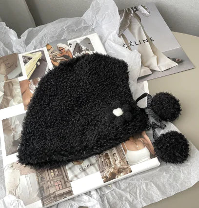 Small Flower Plush Lei Feng Hat for Kids' Warmth