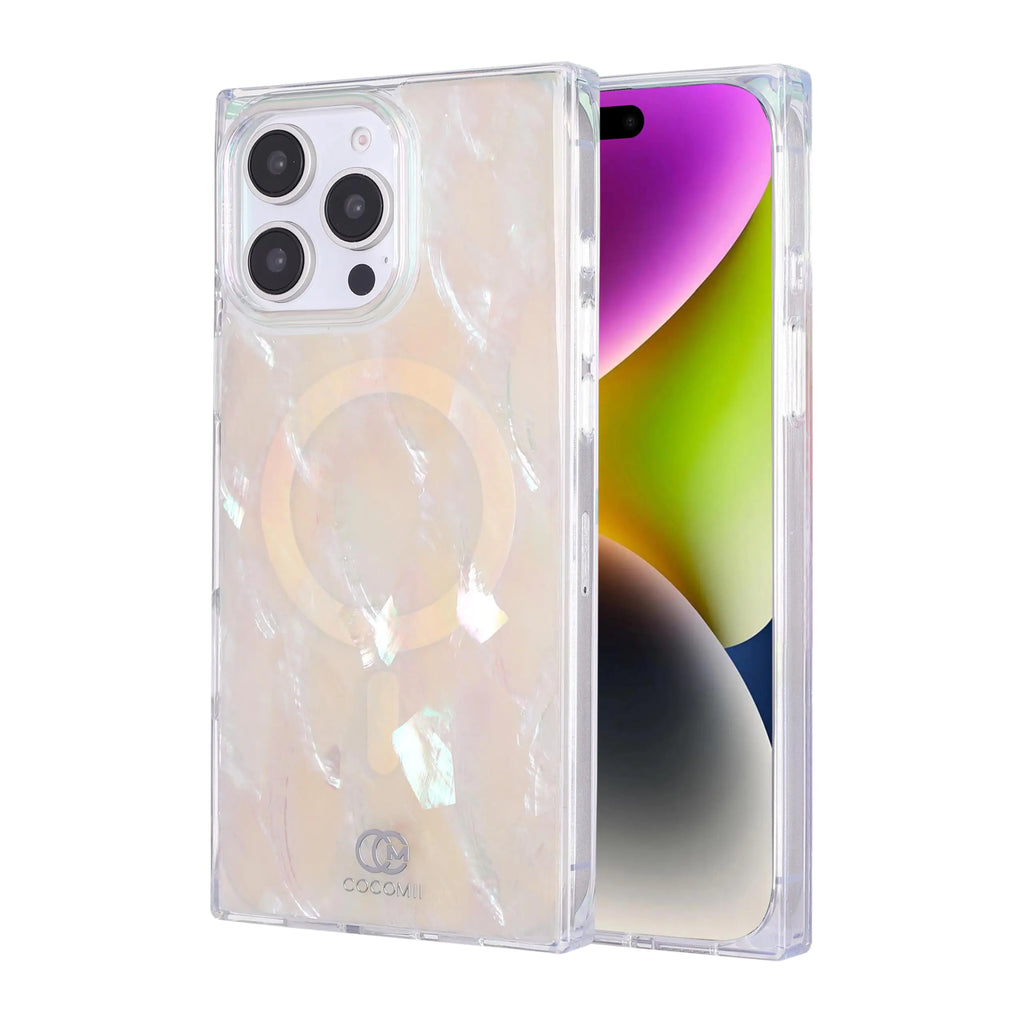 Rectangle Case Compatible with iPhone 13 - Compatible with MagSafe, Real Mother of Pearl, Opalescent Seashell, Glossy, Magnetic Phone Case for iPhone 13 6.1 inch, Iridescent