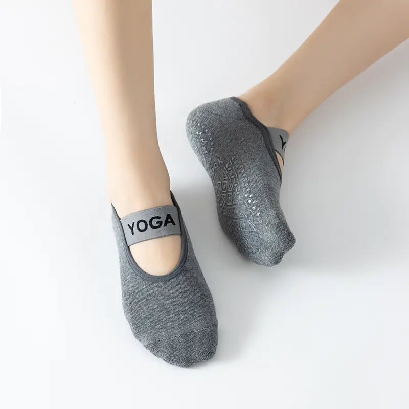 Trendy Cotton Yoga Socks with Grip and Wide Straps
